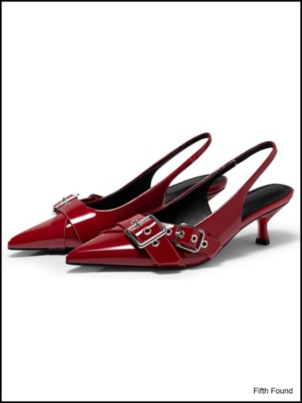 Coutgo Womens Slingback Kitten Heels Closed Pointed Toe Pumps with Studded